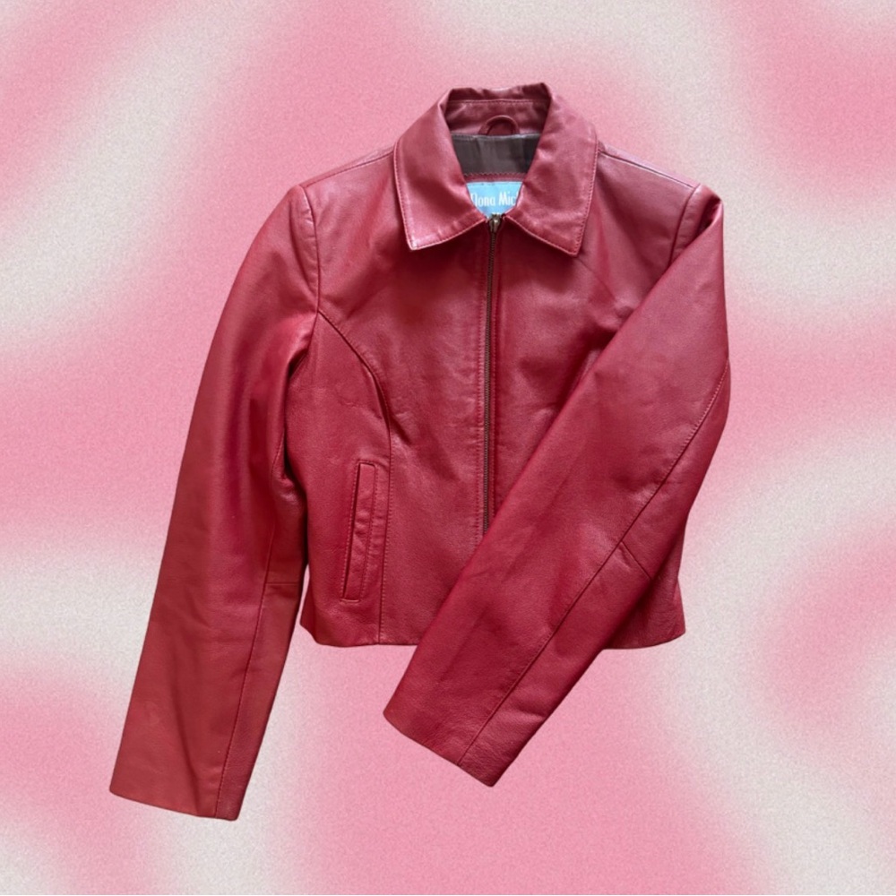 Dona Michi Red Leather Cropped Jacket - Size 6